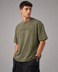 Camiseta de Felpa de Corte Regular Active Squad para Hombre, Manga Corta, Cuello Alto, Transpirable, Estilo Casual Urbano, Algodón Lavado, OEM - Product Image 4