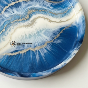 Luxury <b>Circular</b> Blue Resin Storage Tray Silver Vein Ocean Effect Decorative Platter for <b>Coffee</b> <b>Table</b> & Modern Home Decor - Product Image 4
