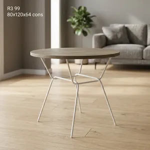 Modern <b>Round</b> Coffee <b>Table</b> with Wood Top and Metal Frame Minimalist Living Room Furniture Durable Design - Product Image 4