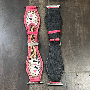 Factory Price Wholesale Cute Pink Leather Watch <b>Band</b> Retro Style Hand Tooled Genuine Leather Card Design Breathable <b>Wrist</b> <b>Bands</b> - Product Image 6