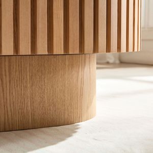43.70 Inch Modern Handcrafted Oval Drum Coffee <b>Table</b> with Sturdy Pedestal for Living Room Small Wooden Design - Product Image 5