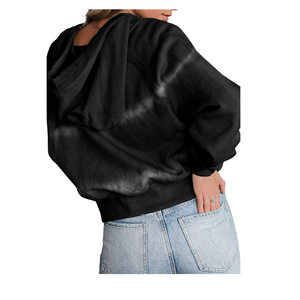 Sweat-shirt à capuche tie-dye bleu clair pour femme, à manches longues, décontracté, en tricot, avec poches, pour l'automne - Product Image 4