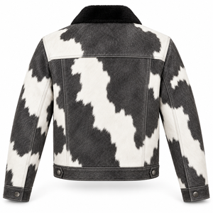 Chaqueta vaquera de cuero con pelo de vaca gris grafito y blanco para hombre, con puño recto, estilo cowboy/ranchero, fabricante mayorista OEM, invierno - Product Image 2