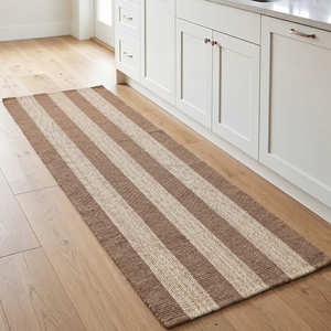 Natural Stripe Handwoven Cotton <b>Floor</b> <b>Runner</b> for <b>Kitchen</b> Hallway Farmhouse & Organic Modern Home - Product Image 1