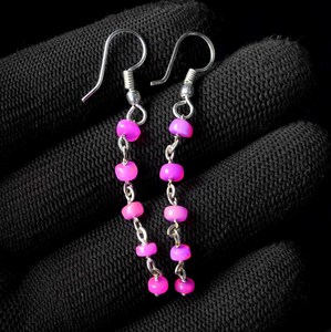 Natural Pink Ethiopian Welo <b>Opal</b> Beaded <b>Earrings</b>, 925 Silver , Natural Rainbow Gemstone - Product Image 1