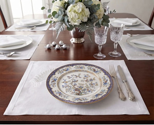 QUANG THANH EMBROIDERY Ensemble de sets de table et de serviettes en lin, motif feuille de fougère blanche, broderie personnalisée, lavable en machine, pour la maison et les mariages - Product Image 5