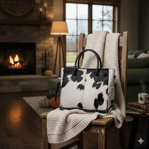 Sac fourre-tout en cuir véritable de vachette à poils, style créateur, tendance, fait main pour femme, usage quotidien, fermeture éclair, vente en gros LHTB-0128 - Product Image 4