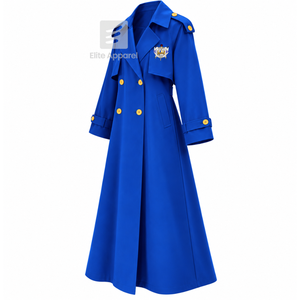 Manteau long sur mesure de la sororité Sigma Gamma Rho, logo brodé, col cranté, manches longues, en laine bleue et dorée pour femme - Product Image 2