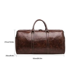 Sac de voyage classique en cuir, grande capacité, fermeture éclair, unisexe, marron, poignée souple - Product Image 6