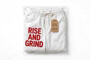 <b>Men's</b> <b>White</b> Embroidered Rise and Grind Breathable Polyester Casual Elastic Waist Drawstring Sporty Summer Beach <b>Shorts</b> - Product Image 6