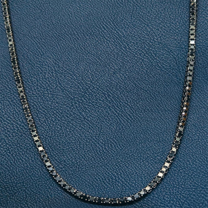 Rizta Jewel Black Diamond 14K Solid <b>Gold</b> Natural Stone Unisex Classic Tennis Riviera Necklace 20inch 32.00ct Claw Setting - Product Image 1