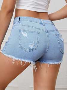 Shorts en jean élégants pour femmes, 100% coton, taille haute, décontractés pour l'été, tendance - Product Image 4