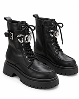 Bottes de combat classiques noires à bout rond, talon épais, fermeture éclair, en cuir véritable, antidérapantes, pour l'été et toutes les saisons, avec boucle décorative