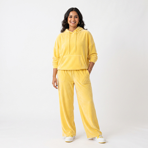 Women 2 Piece <b>Velour</b> Hooded <b>Tracksuit</b> Casual 100% Cotton Fleece Loose Fit Full Length Drawstring Mid Waist Pullover <b>Tracksuit</b> - Product Image 6