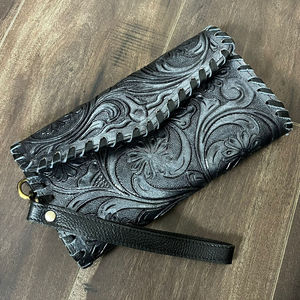 Women's RFID Blocking Gift New Floral Design <b>Wristlet</b> Wallet Tooled Leather Clutch Purses Fashion Women Card Money Phone Wallet - Product Image 4