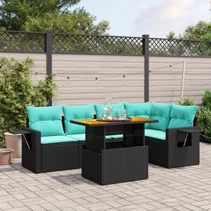 Set di divani da giardino in polyrattan nero da 6 pezzi con cuscini, mobili da esterno - Product Image 1