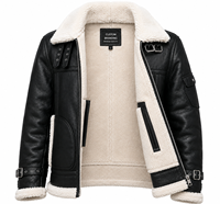 Blouson Bomber Homme en Cuir Véritable Personnalisé OEM, Col en Peau de Mouton Vintage, Veste d'Hiver Streetwear, Blouson Bomber avec Col Sherpa