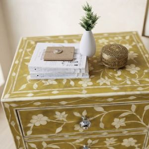 Mesita de Noche Moderna con Incrustaciones Florales y 2 Cajones, Mueble de Almacenamiento para Dormitorio/Apartamento - Product Image 4