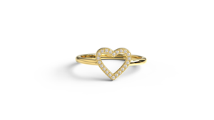 Bague de luxe en or 18 carats avec cœur ouvert et diamants, bague délicate pavée de diamants ronds, bijou empilable, cadeau romantique de fiançailles pour femme - Product Image 1