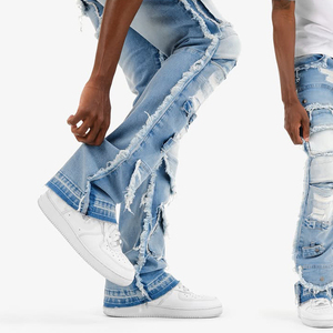 Pantalon cargo en denim déchiré pour homme avec logo sur le devant, style streetwear décontracté, jean en coton mi-lourd - Product Image 5