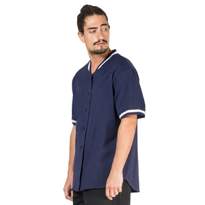 Men's Navy Blue Baseball Collar Short Sleeve Shirt With Button Closure And Pockets Regular Fit Summer Wear - Product Image 5