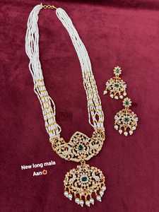 Wholesale High Quality Vintage Brass Gold Plated Crystal Women's Wedding Jewelry <b>Set</b> Long Mala Necklace Earrings Certified - Product Image 4