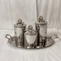 Ensemble de boîtes de rangement de cuisine en acier inoxydable à effet martelé de qualité supérieure avec plateau de service décoratif, ensemble de contenants alimentaires modernes