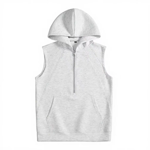 Chaleco sin mangas con capucha para hombre 2026, informal, gris, con cremallera completa, contraste negro/gris, ajuste holgado, lavable a máquina, bordado francés - Product Image 1