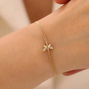 Fine Charm Bracelet Hallmark Silver Minimal Butterfly Gold Plated - Product Image 1