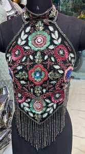 Haut de danse du ventre pour femmes adultes, orné de perles, broderie florale, franges, tenue de performance, style tribal exotique, costume de scène - Product Image 3