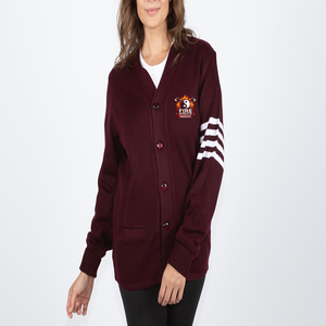 Suéter Cárdigan de Invierno Personalizado para Mujer, Talla Grande, Manga Larga, Tejido Cómodo, Color Granate/Blanco - Product Image 5