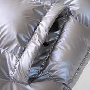 Unisex Silver Gray Coated Winter Eco-friendly Waterproof Quilted Puffer <b>Jacket</b> Hooded Zipper Closure Windproof Cotton Filling - Product Image 4