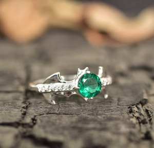 Bague de fiançailles en émeraude verte naturelle, taille ovale, plaquée or 14 carats, certifiée IGI, unique pour femme - Product Image 2