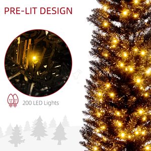 6ft Pre-Lit Pencil Christmas Tree Slim Artificial Xmas Tree Warm White LED <b>Lights</b> Realistic <b>Branches</b> Black Decorated for - Product Image 5
