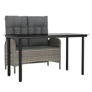 Ensemble de salle à manger de jardin en rotin PE gris avec accoudoirs réglables de taille moyenne - Product Image 2