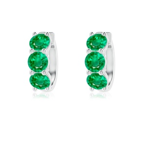 Pendientes de Aro con Tres Esmeraldas Naturales, Corte Ovalado, Oro Blanco de 14 Quilates, Joyería Fina de Lujo para Mujer, Regalo para Novia - Product Image 2