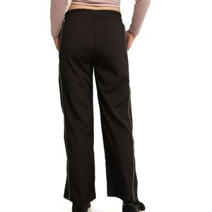 Women's Black Wide Leg Drawstring Pants <b>With</b> Side Stripe <b>Elastic</b> <b>Waistband</b> Casual Loose Fit Full Length <b>Trousers</b> - Product Image 6