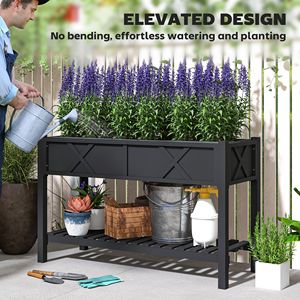Fioriera Rialzata da Giardino per Donne, 47 x 22 x 31,5 Pollici, in Legno, con Ripiano Portaoggetti, Fori di Drenaggio e Rivestimento, Nera - Product Image 6