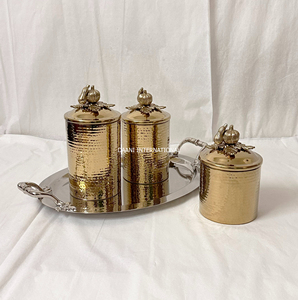 Metal Spice <b>Storage</b> Canisters Set with Oval Tray Leak Proof Cylinder Shape Handcrafted Design Flip Top Lids <b>Kitchen</b> <b>Storage</b> Box - Product Image 6