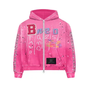 Conjunto de Sudadera y Pantalones Deportivos Personalizados de Invierno con Cremallera, Estampado y Efecto Ácido, Pantalones Acampanados y Sudadera con Capucha - Product Image 2