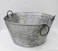 Seau à glace vintage en acier et fer galvanisé, écologique, avec poignée en corde de jute, refroidisseur à vin pour fête
