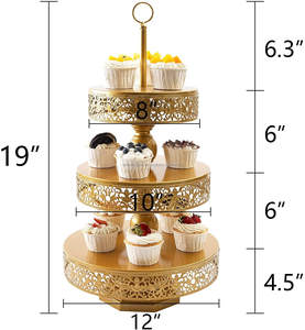 Plateaux de service à 3 niveaux avec poignées, supports à gâteaux dorés, support à cupcakes, plateau à étages, décoration, plateau de service pour desserts - Product Image 3