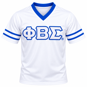 Camiseta de Cuello en V para Hombre, Color Blanco y Azul Rey, con Gráfico de Letras Griegas, Manga Corta, Estilo Casual para Fraternidad Phi Beta Sigma - Product Image 3