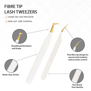 Professional White and Gold Eyelash Extension Tweezers Set Diamond Grip Matte White Stainless Steel Volume Lash Tweezers - Product Image 6