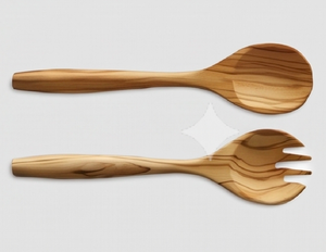 Juego de cuchara y tenedor de madera modernos, diseño minimalista, acabado mate, cubiertos reutilizables para uso en camping y utensilios de cocina. - Product Image 1