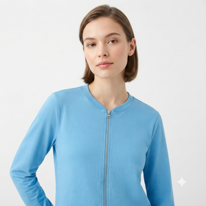 Camiseta Casual de Punto para Mujer, de Manga Larga, Cuello Redondo, Cierre Frontal con Cremallera, Color Sólido, Corte Regular, para Todas las Temporadas - Product Image 1