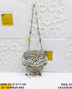 Luxury Handmade Crystal & Shell Metal Evening <b>Clutch</b> Bag for Women | Designer Party <b>Wedding</b> Shoulder Purse - Product Image 2