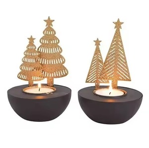 Golden <b>Christmas</b> Tree <b>Tea</b> <b>Light</b> Holder Set for Festive Home Decoration - Product Image 1