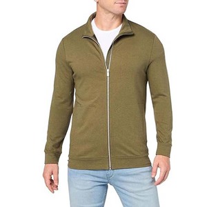 Sudadera de Punto con Cierre para Hombre, Color Verde Oliva, Corte Regular, Color Sólido, Cuello Alto Informal, Material de Algodón, Sudadera para Otoño - Product Image 1