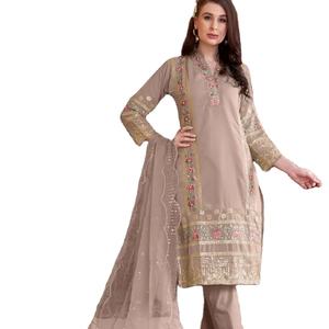 Último diseñador Faux Georgette bordado impreso trabajo Kurti Set por Fab Zone - Product Image 1